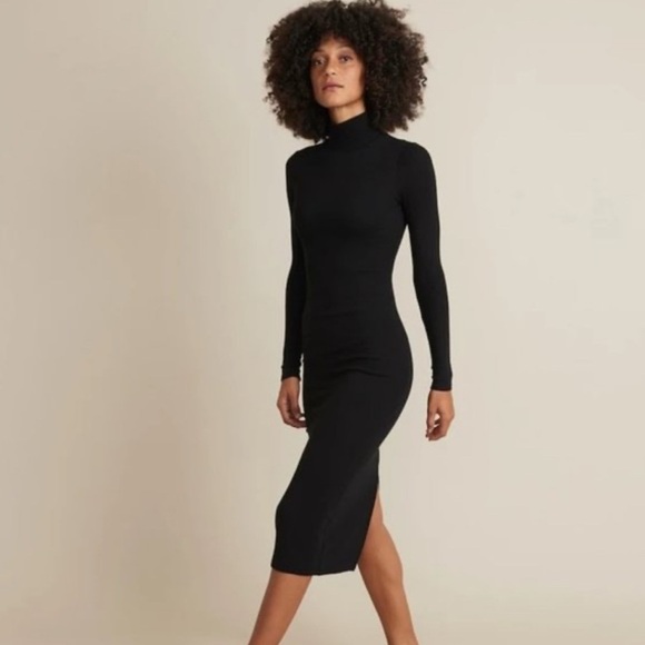 Marine Layer Lexi Ribbed Mockneck Long Sleeve Midi Dress in Black XS - Picture 3 of 11